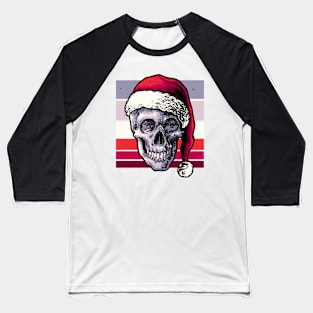 Cool Horror Skull in Santa Hat Baseball T-Shirt